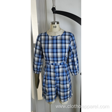 Blue Plaid Jumpsuit For Summer Fashion Ladies